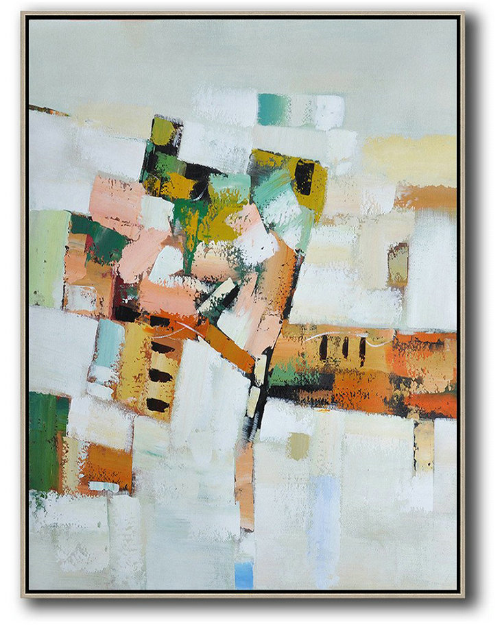 Abstract Oil Painting,Vertical Palette Knife Contemporary Art,Original Art Acrylic Painting,Grey,White,Yellow,Orange,Pink.etc